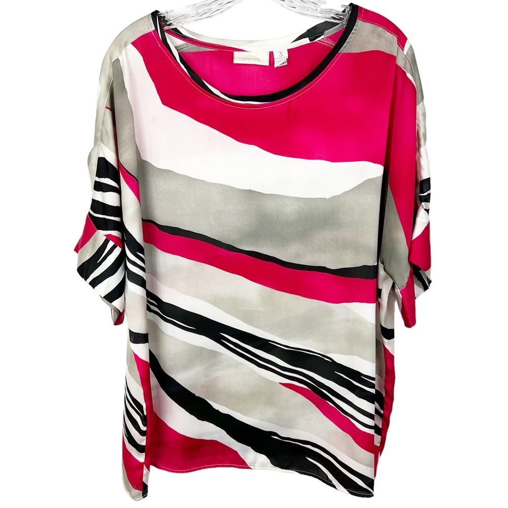 Chico's Pink and Gray Short Sleeve Top